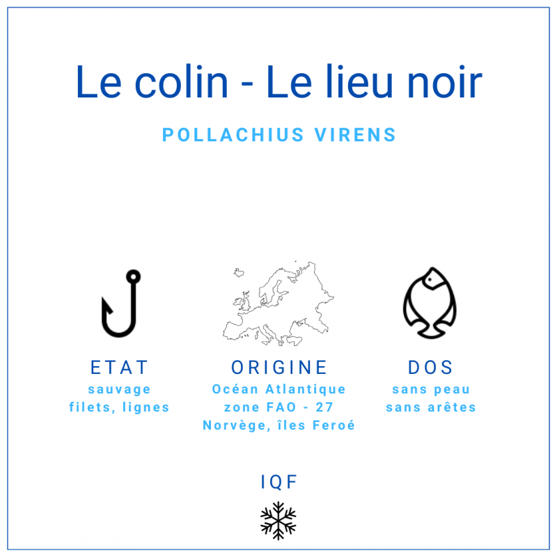 Dos de colin lieu noir sans arêtes et peau surgelé