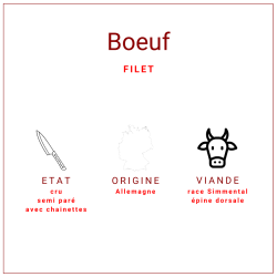 Filet de boeuf Simmental entier, semi paré et surgelé