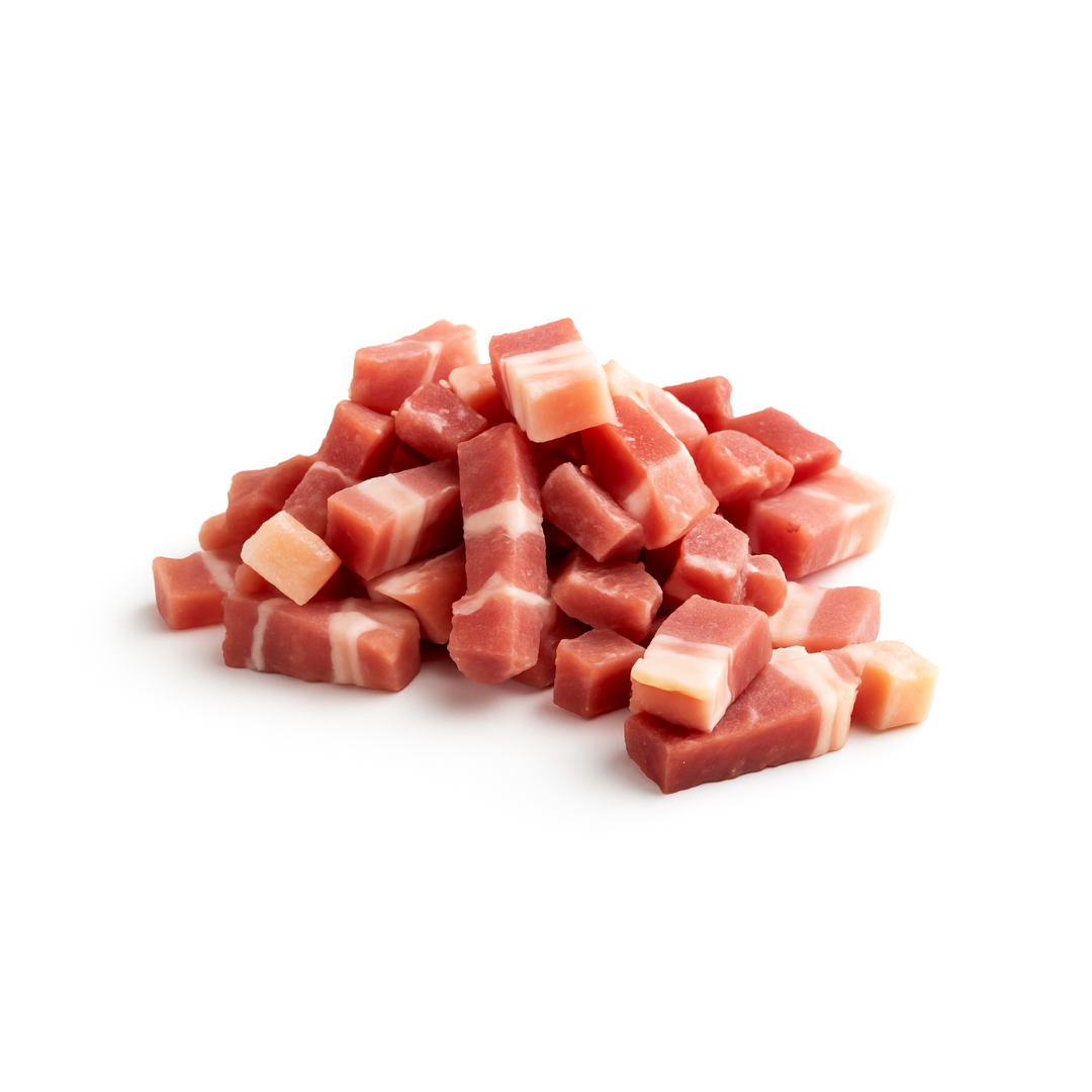 Lardons crus, traités et fumés au bois de hêtre 1kg Lardons crus, traités et fumés au bois de hêtre 1kg