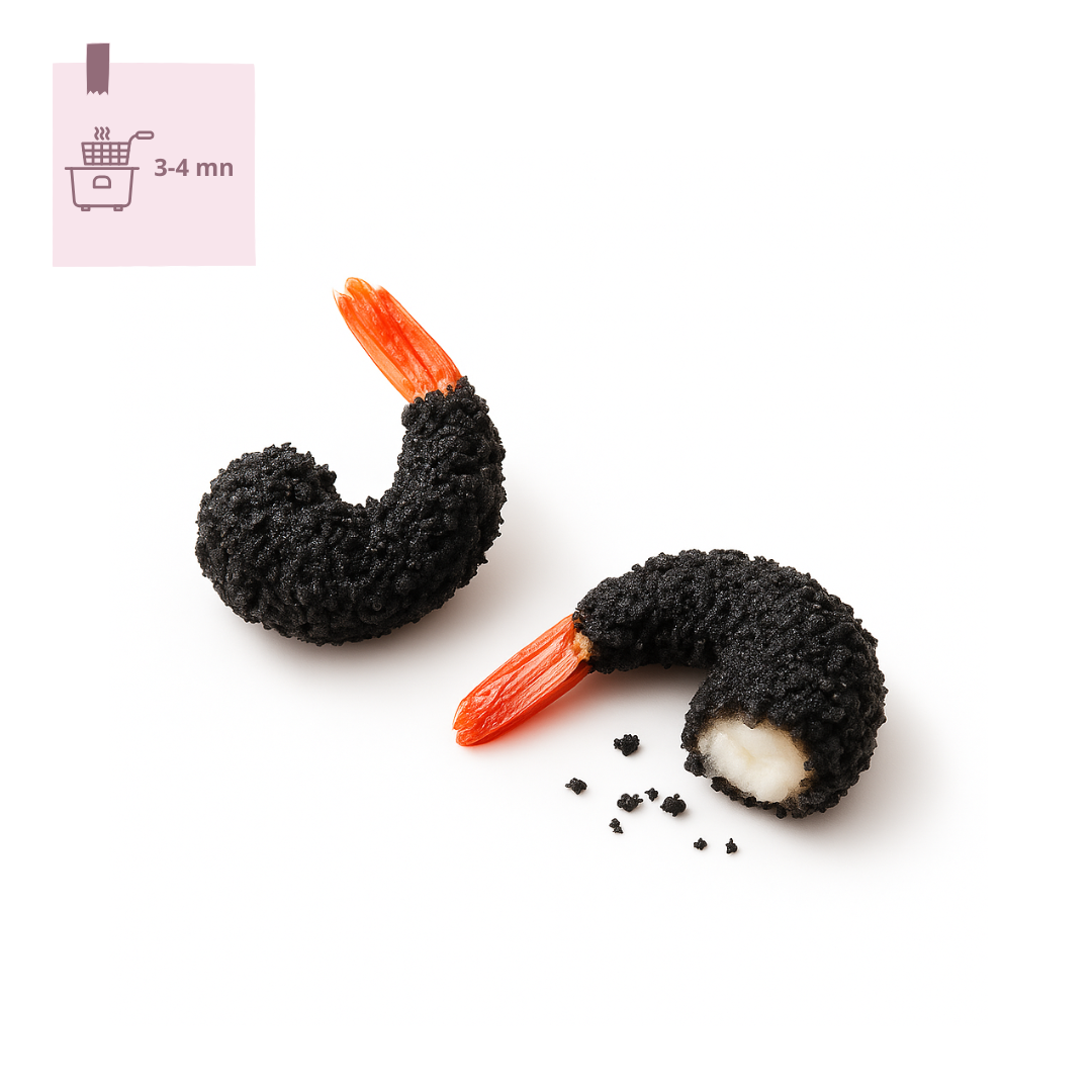 Crevettes Kuro panées au charbon végétal