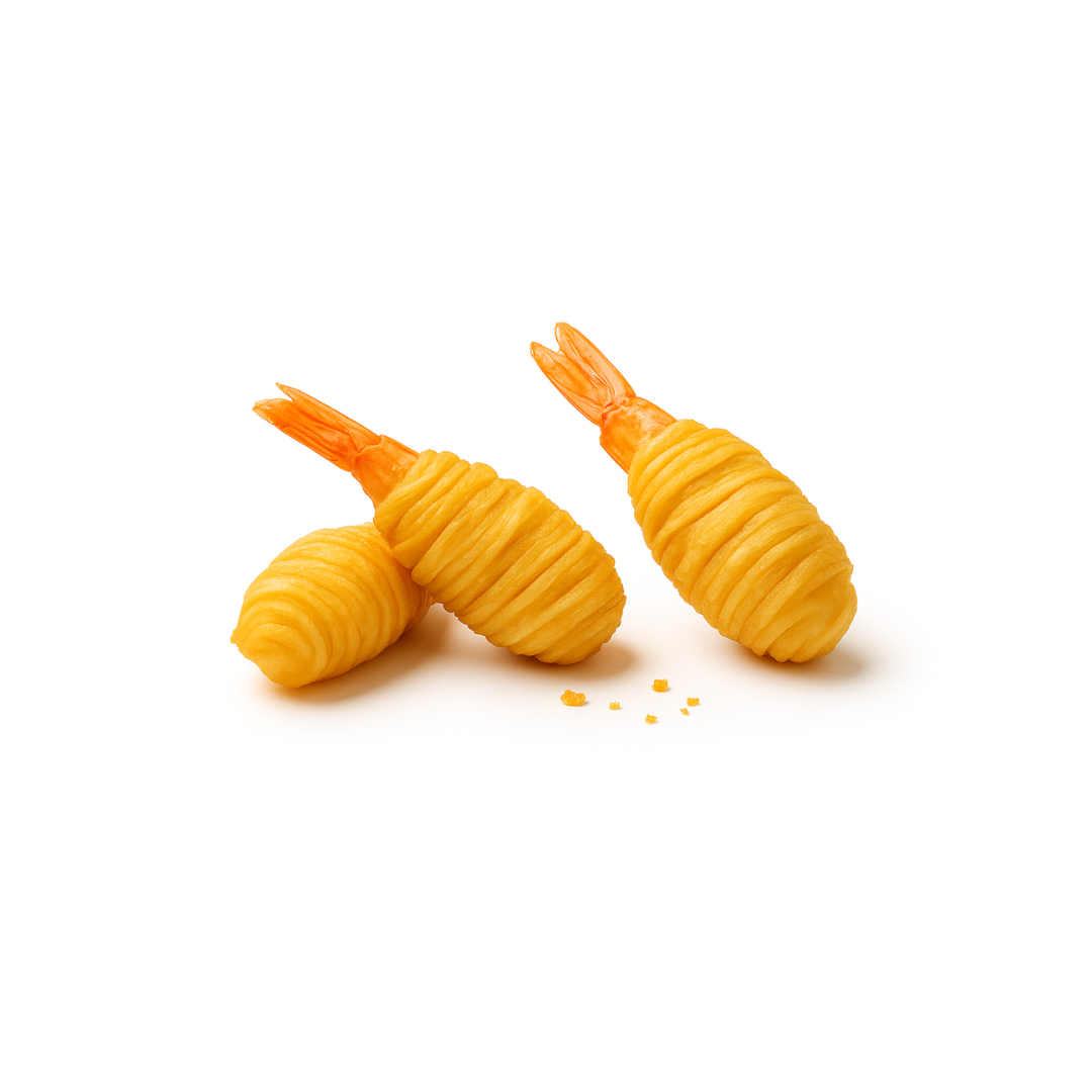 Crevettes cuites en cocon de pomme de terre