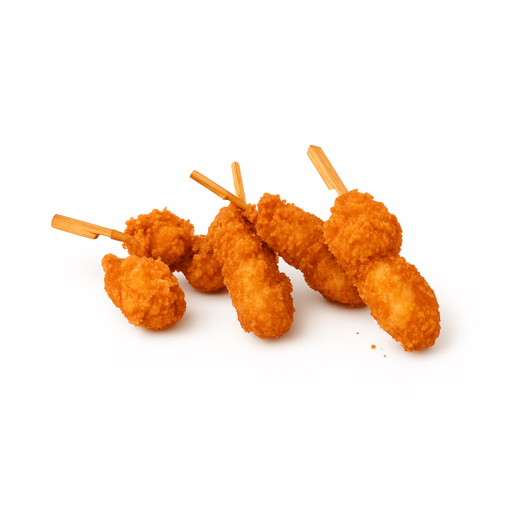 Assortiment de brochettes de poulet panées