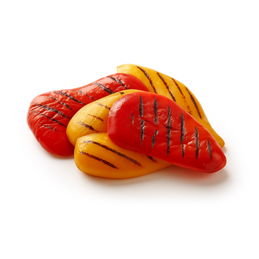 Duo de demi poivrons rouges et jaunes grillés