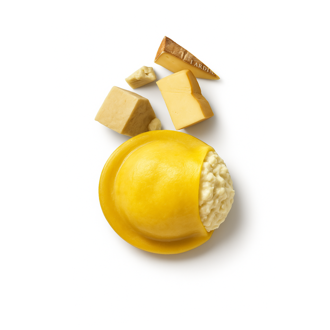 Raviole aux trois fromages aop : beaufort, gruyère et parmesan