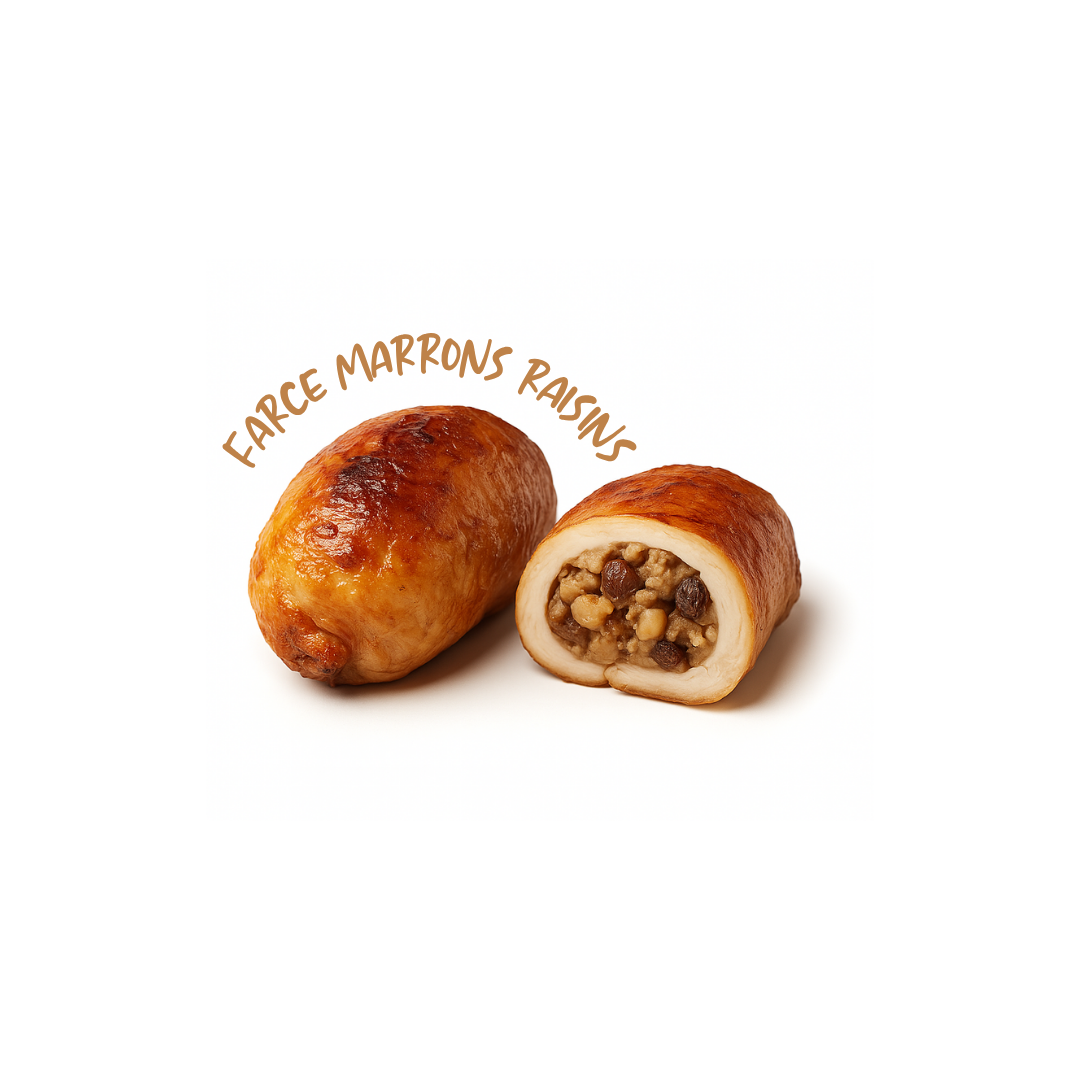 Fondant de poulet jaune cru, farce aux marrons