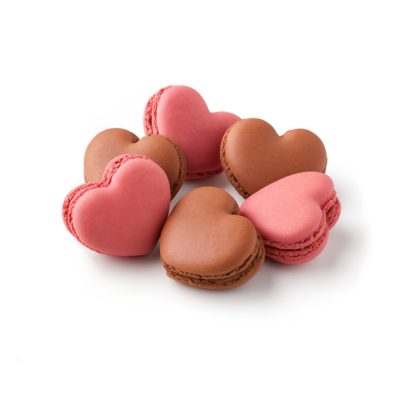 Macarons chocolat et framboise en forme de coeur 15gr