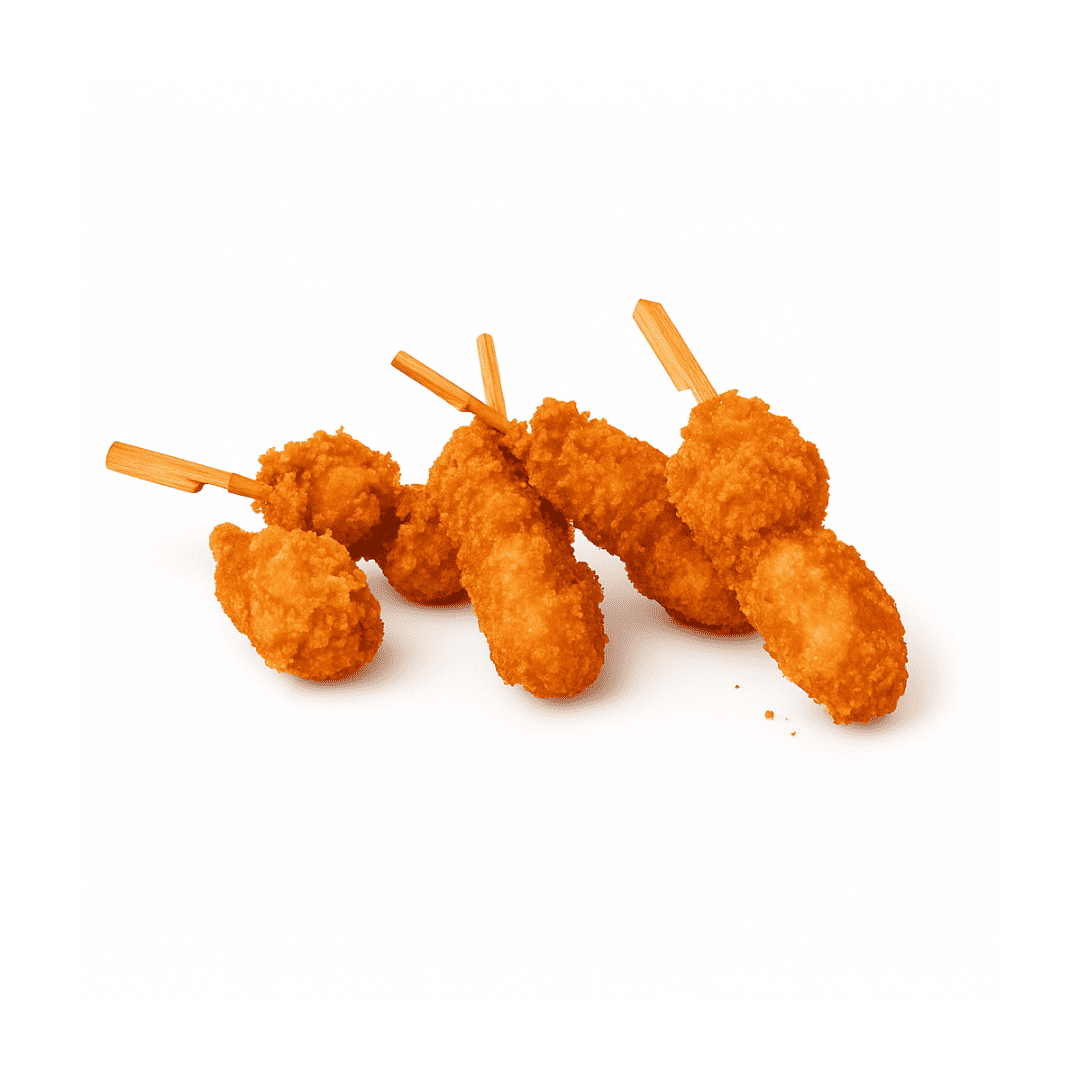 Assortiment de brochettes de poulet panées