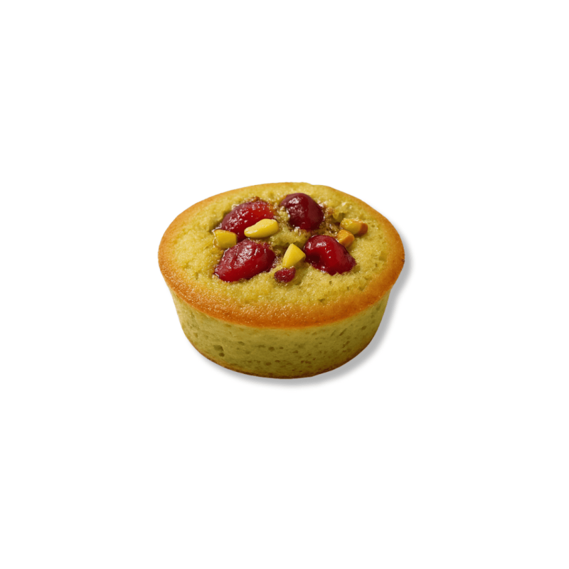 Cake financier pistaches et griottes, pièce de +/- 40gr