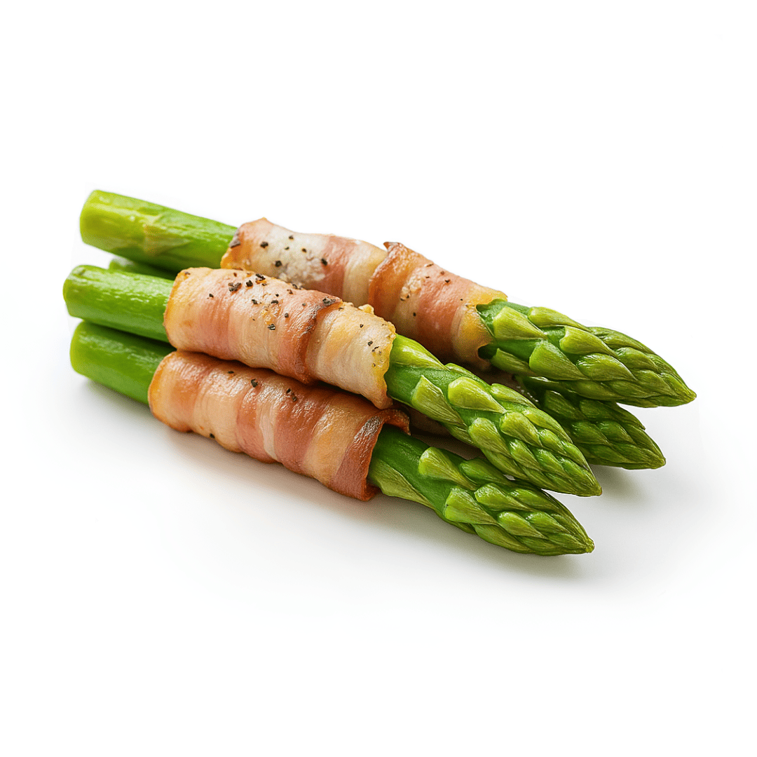 Fagots d'asperges vertes lardées et surgelées