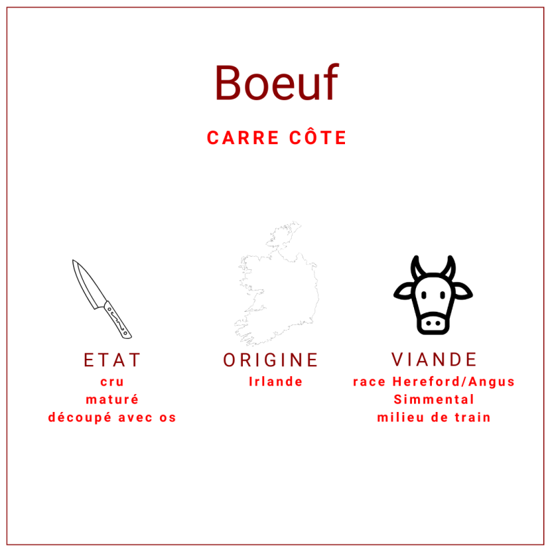 Carré de côte de boeuf maturé d'origine Irlandaise