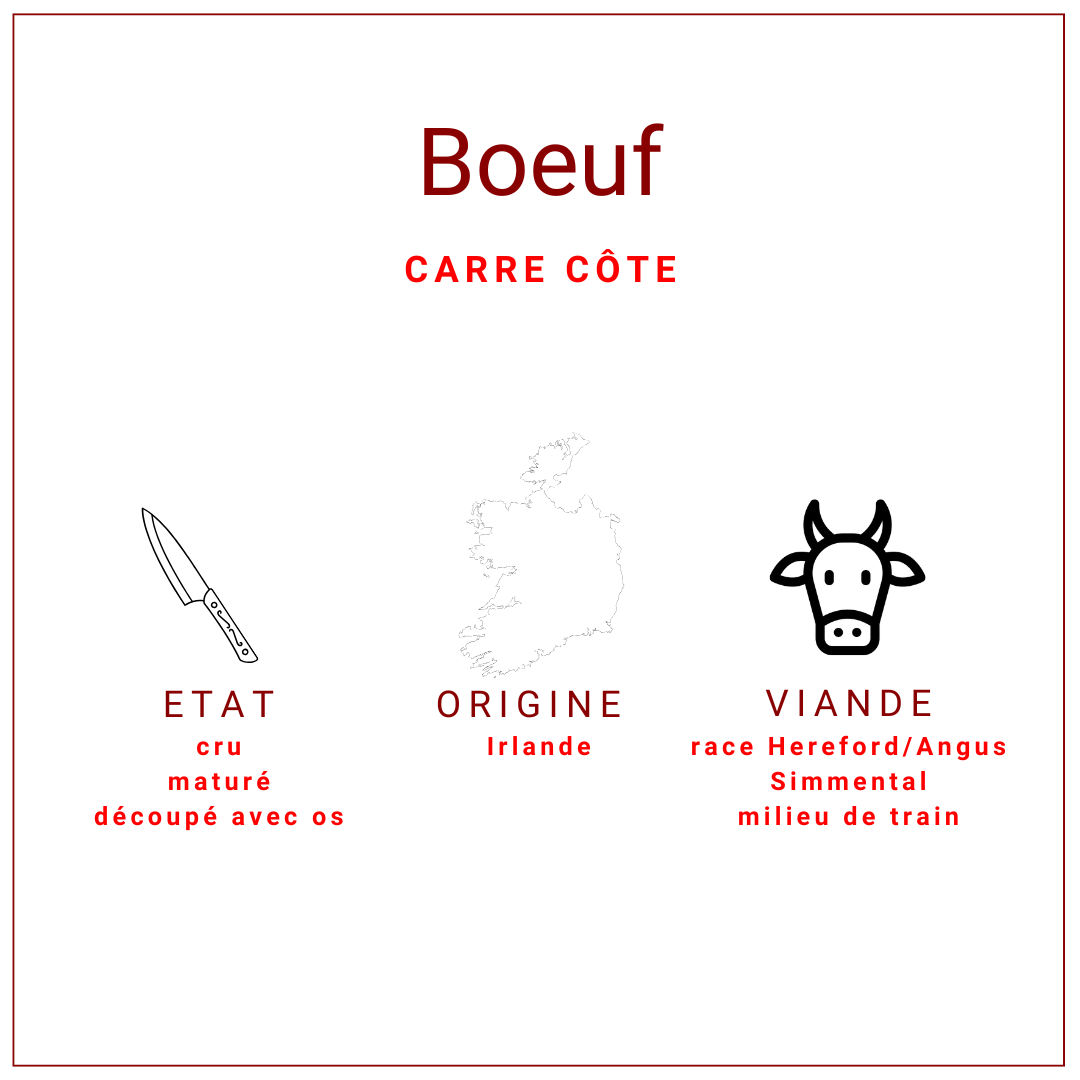 Carré de côte de boeuf maturé d'origine Irlandaise