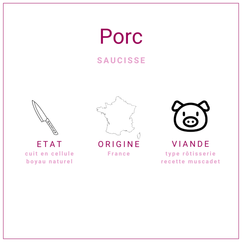Saucisse de porc au muscadet surgelée 140gr