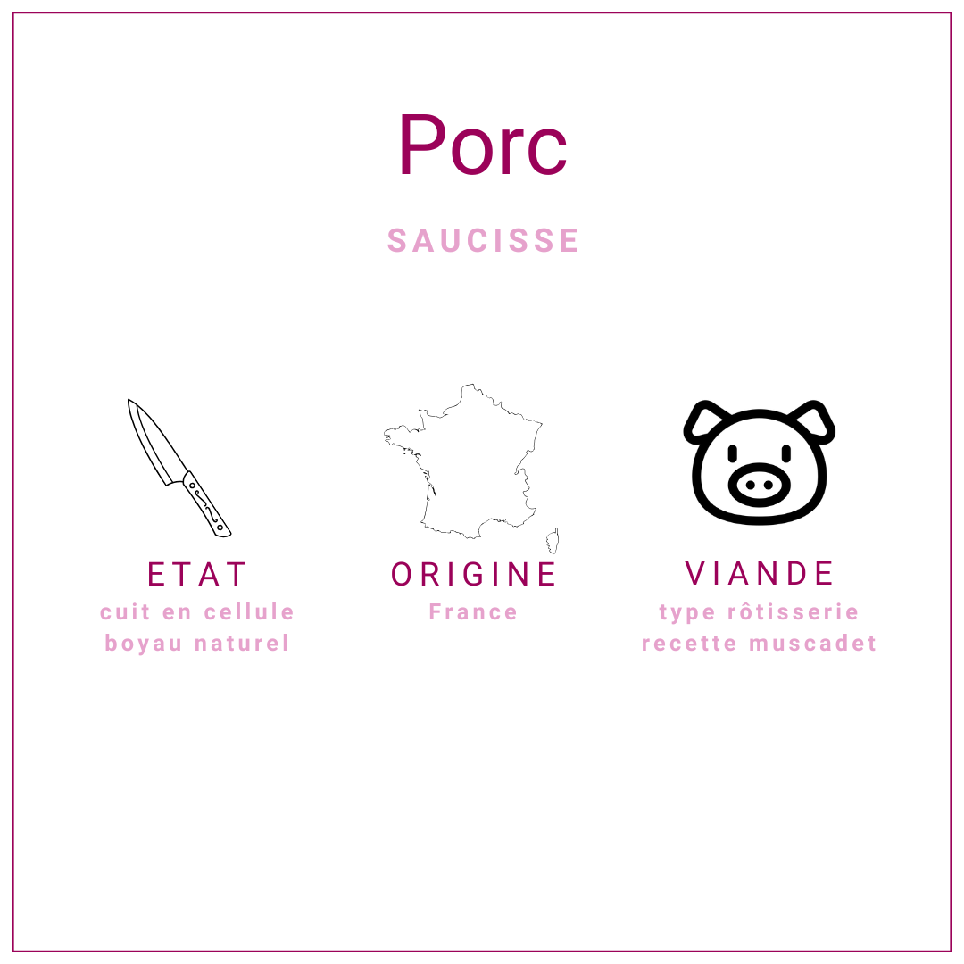 Saucisse de porc au muscadet surgelée 140gr