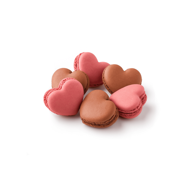 Macarons chocolat et framboise en forme de coeur 15gr
