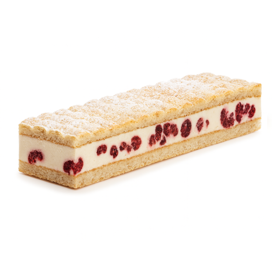 Entremets d'amandes et vanille framboises