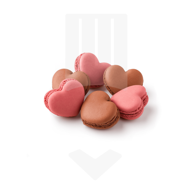 Macarons chocolat et framboise en forme de coeur 15gr
