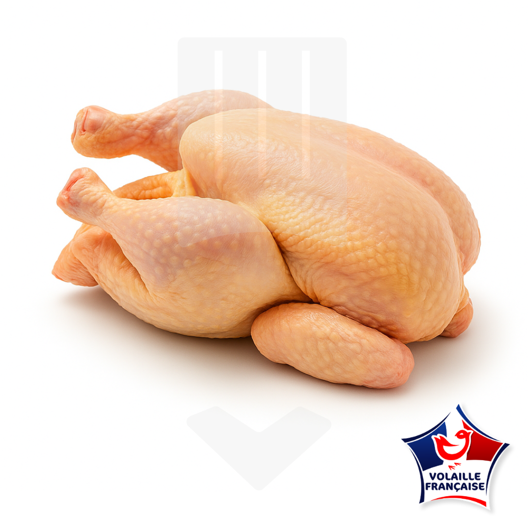 Poulet fermier jaune surgelé, prêt à cuire