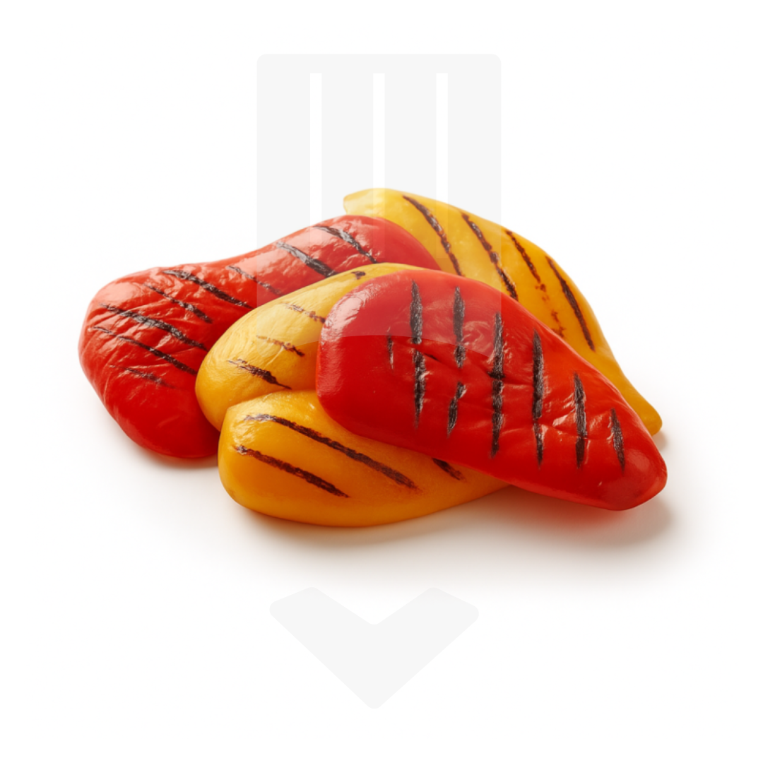 Duo de demi poivrons rouges et jaunes grillés