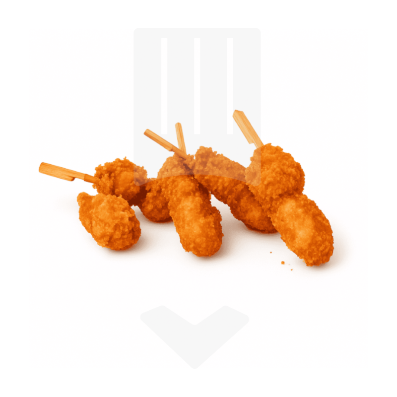 Assortiment de brochettes de poulet panées