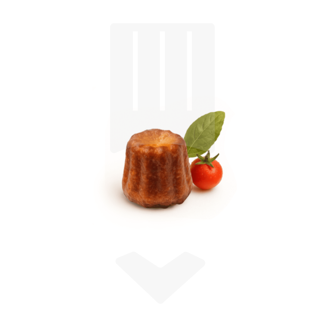 Mini canelé salé tomate et basilic, pièce de +/- 10gr