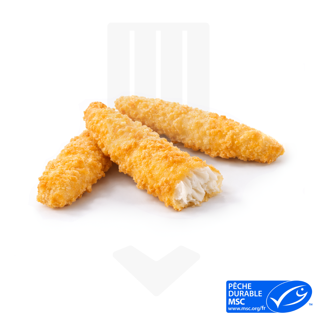 Filet de colin surgelé et enrobé d'une pâte à beignet