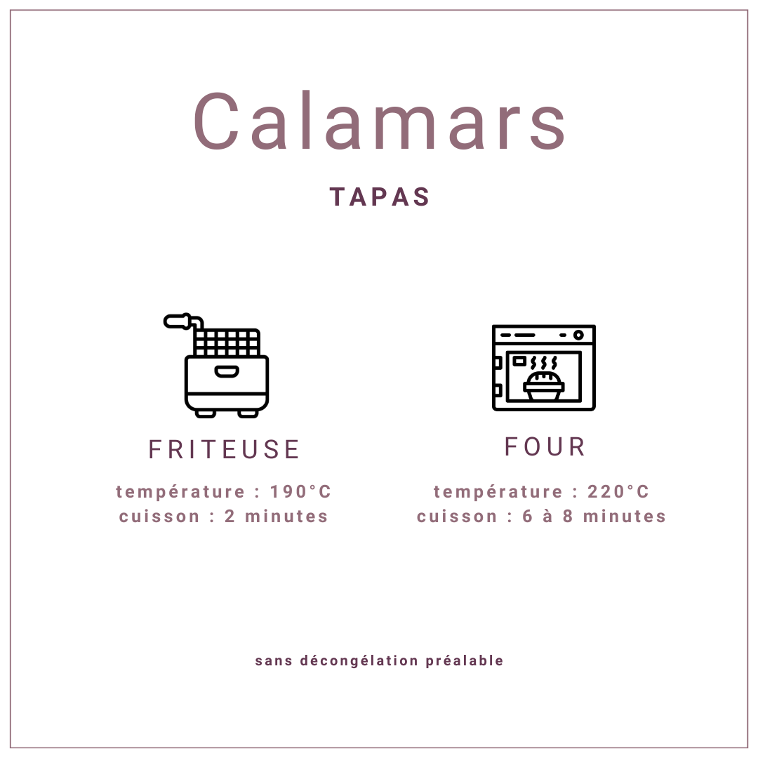 Calamars légèrement farinés et pré frits surgelés