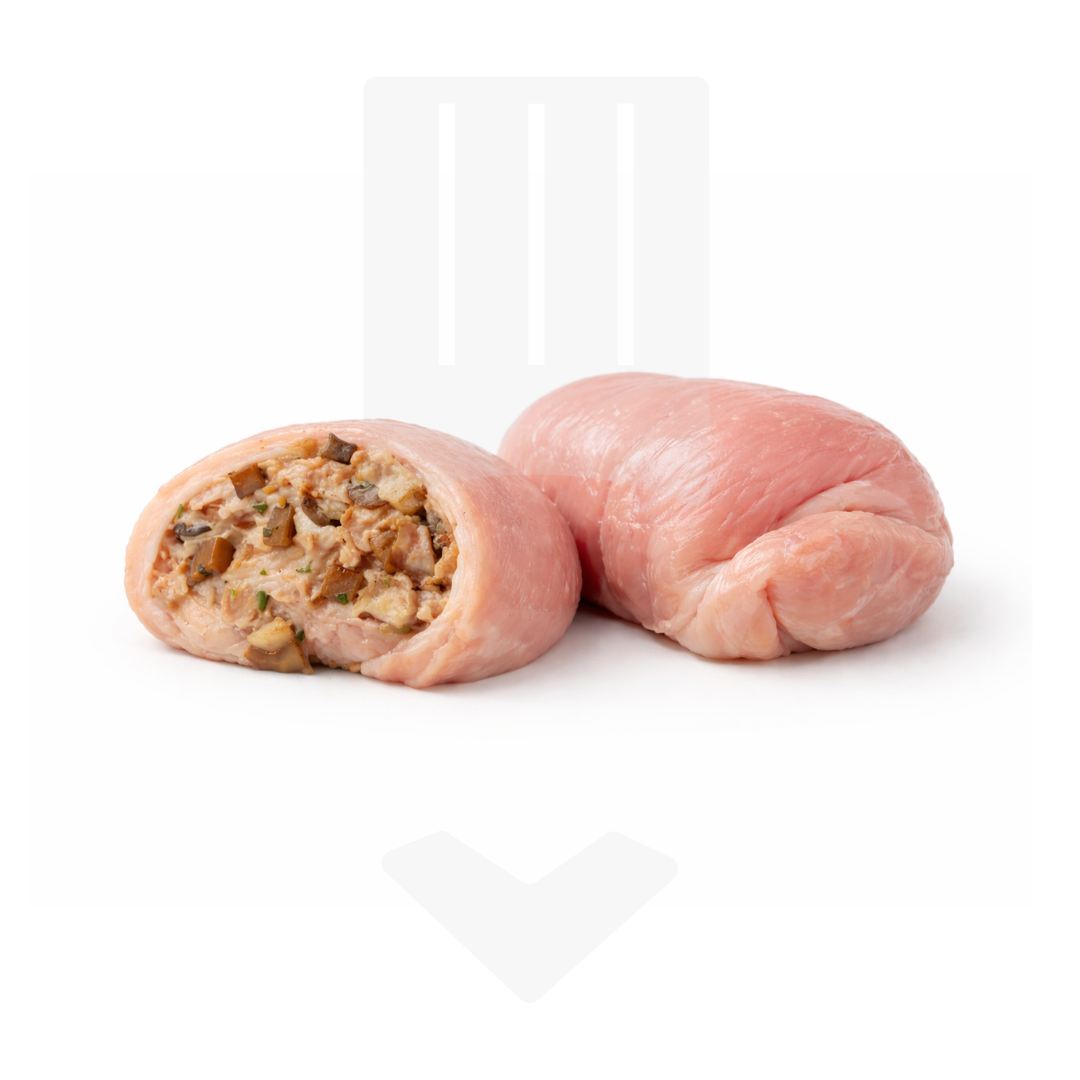 Fondant de poulet cru et farci aux cèpes IQF