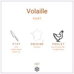 Filet de poulet sans peau IQF origine France