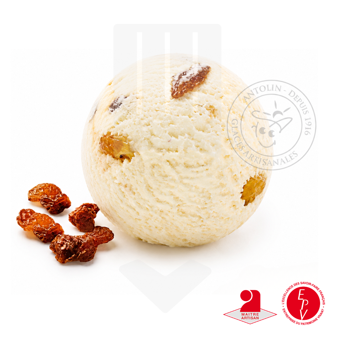Crème glacée rhum raisin de la maison Antolin