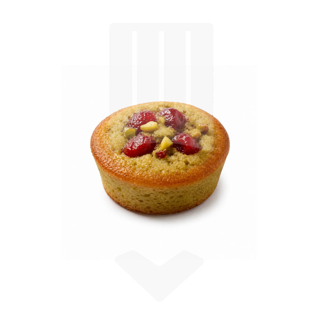 Cake financier pistaches et griottes, pièce de +/- 40gr