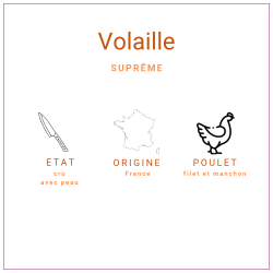 Suprême poulet jaune surgelé français 250gr
