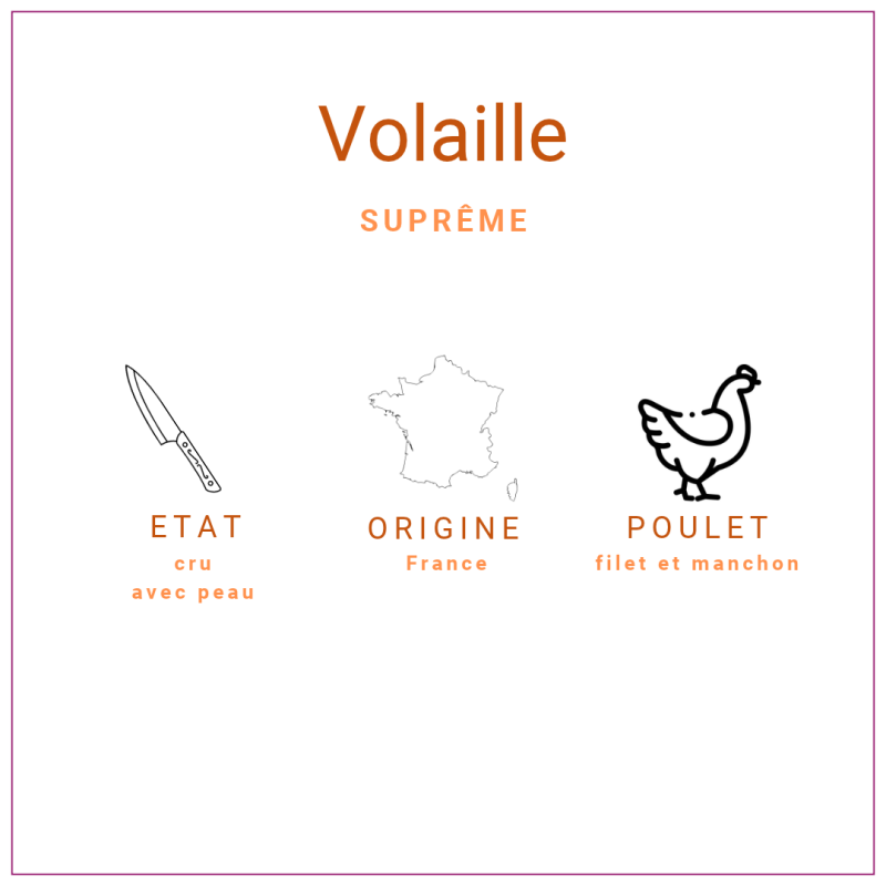 Suprême poulet jaune surgelé français 250gr